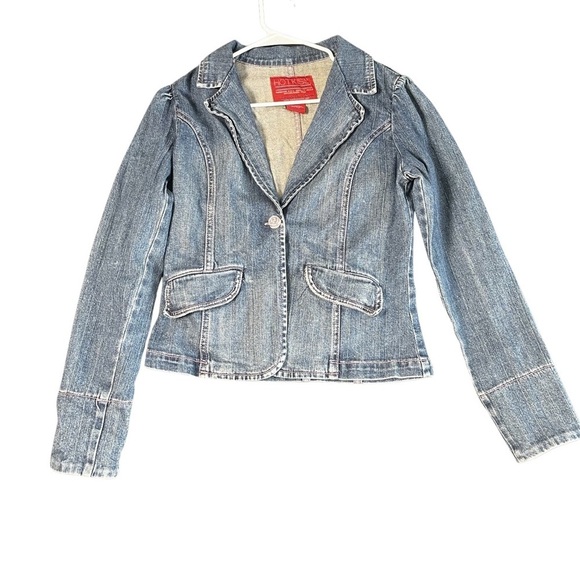 Hot Kiss Women's Collar Navy and Pink Denim Jean Button Jacket Size Large - Picture 5 of 15